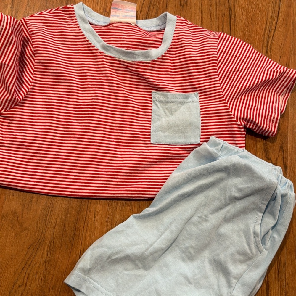 Red and Blue Striped Kids Matching Set